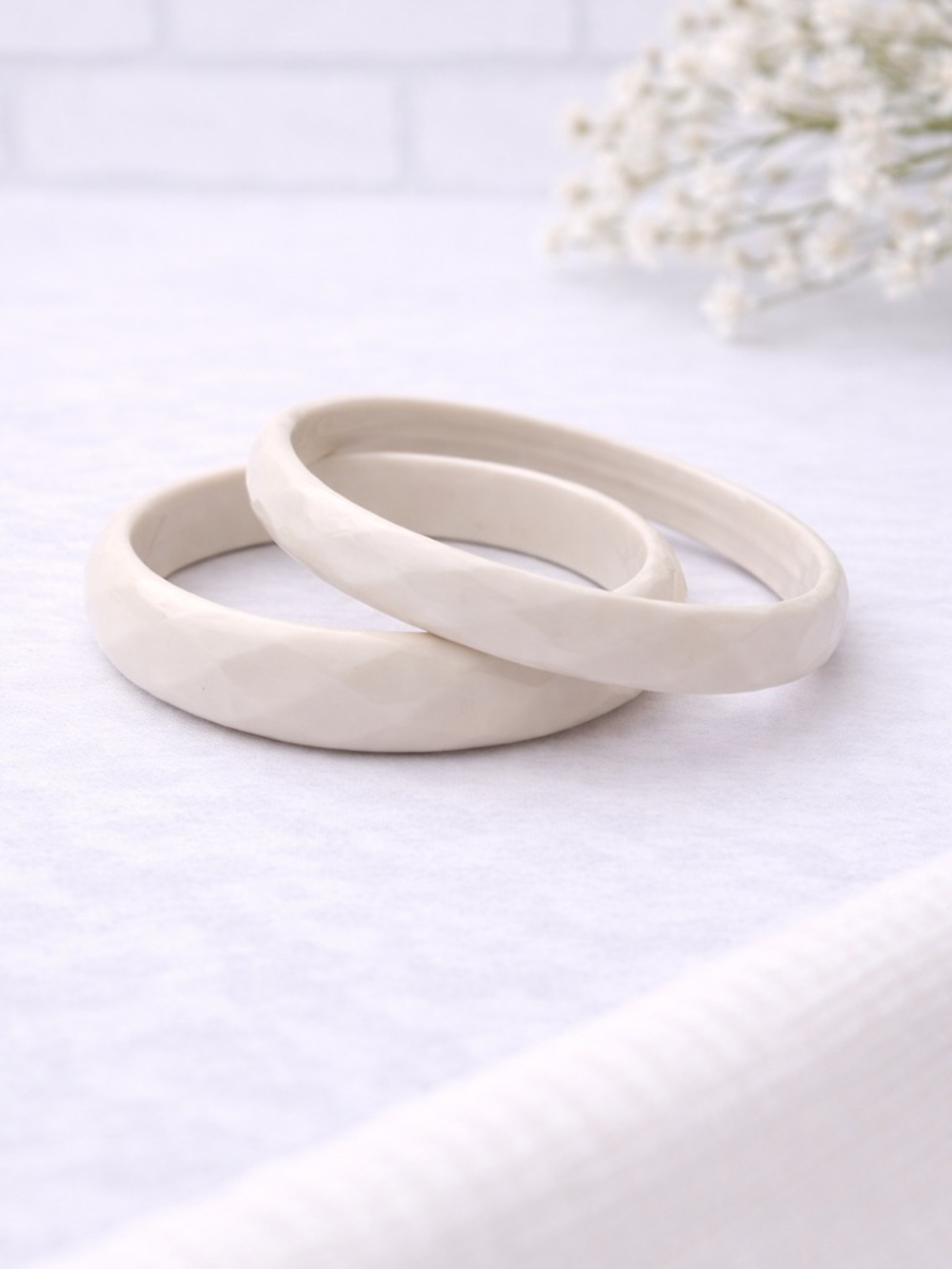 Vintage 60’s Lucite White Bangle Bracelet Set-Minimalistic